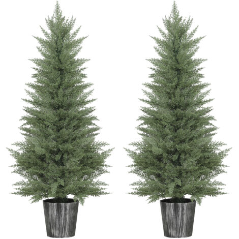 HOMCOM Set of 2 Artificial Cypress Trees with PE Leaves for Indoor Outdoor