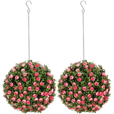 HOMCOM Set of 2 Artificial Plant Topiary Rose Balls, Faux Plants, Pink