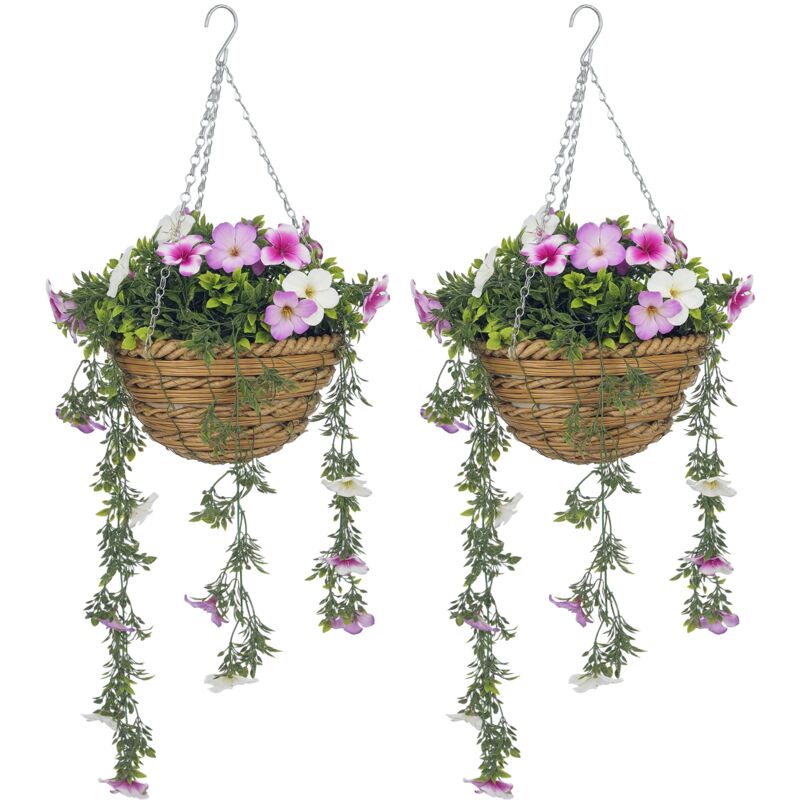 Set of 2 Artificial Plants, Azalea Flowers in Basket - Homcom