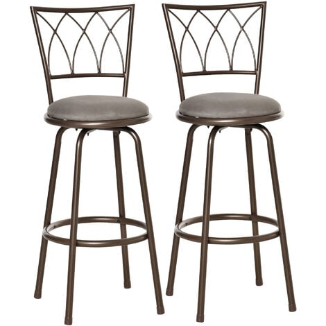HOMCOM Set of 2 Bar Chairs Swivel Armless Upholstered Metal Frame Barstools