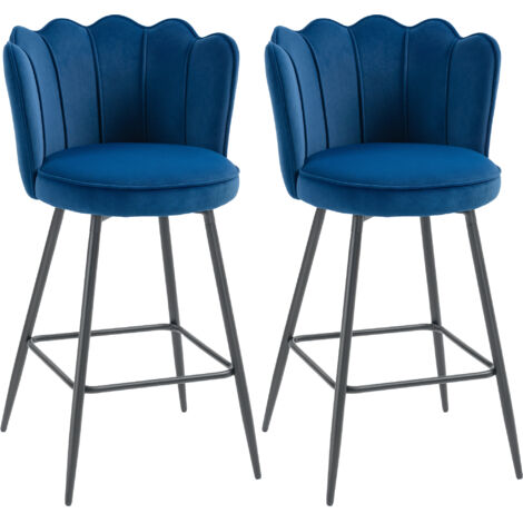 HOMCOM Set of 2 Barstools with Petal Backrest for Kitchen Island Dark Blue