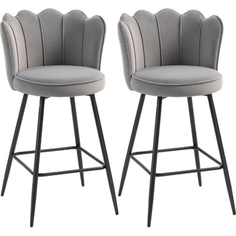 HOMCOM Set of 2 Barstools with Petal Backrest for Kitchen Island Grey