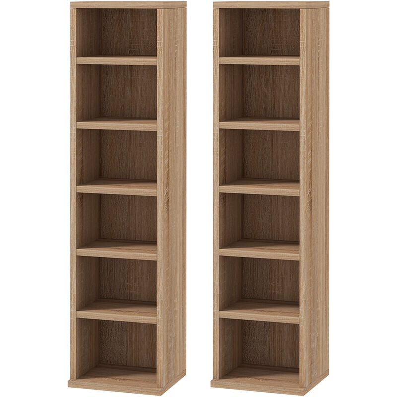 Homcom - Set Of 2 Cd Media Display Shelf Unit Tower Rack Adjustable Natural