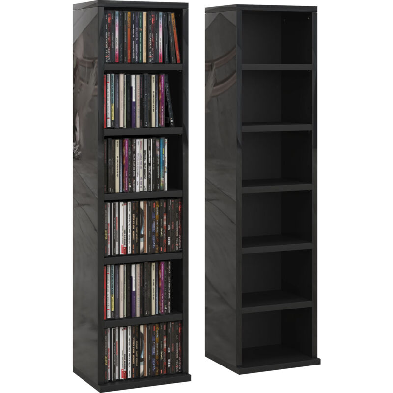 Homcom - Set Of 2 Cd Media Display Shelf Unit Tower Rack Adjustable High Gloss Black