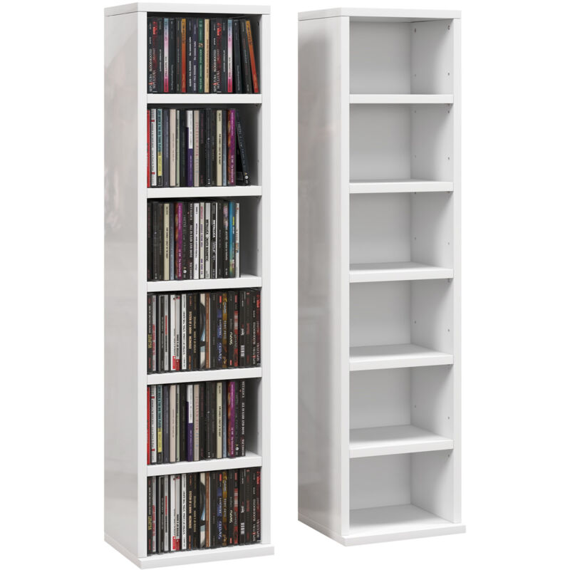 Homcom - Set Of 2 Cd Media Display Shelf Unit Tower Rack Adjustable High Gloss White