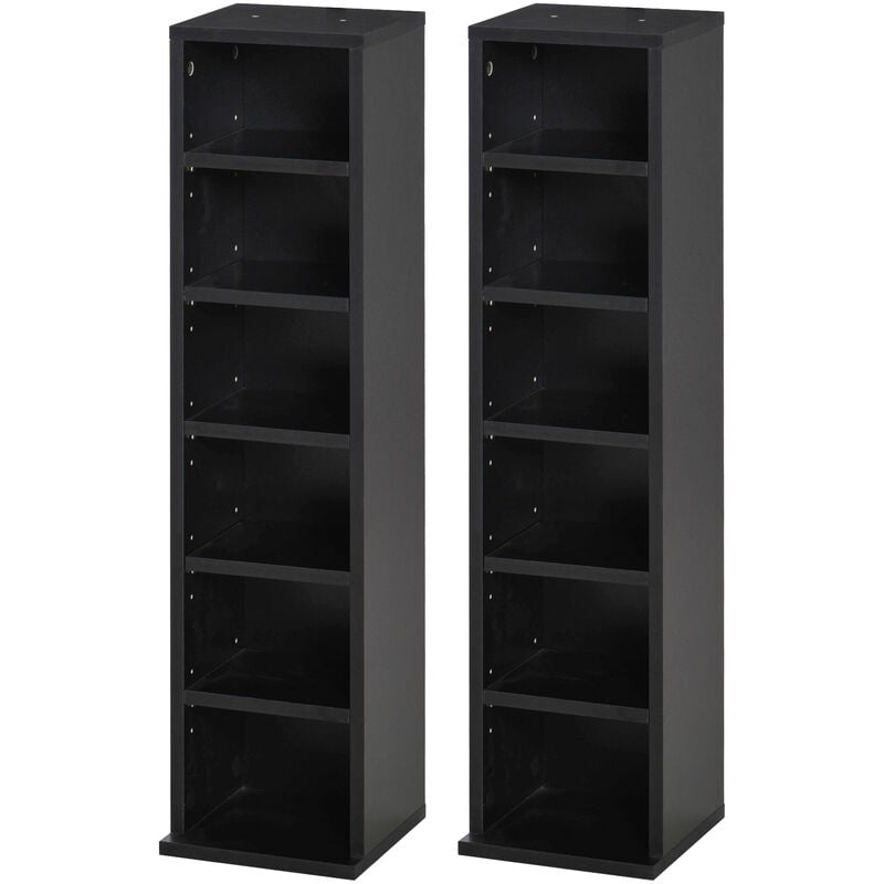 Homcom - Set Of 2 Cd Media Display Shelf Unit Tower Rack Adjustable Black