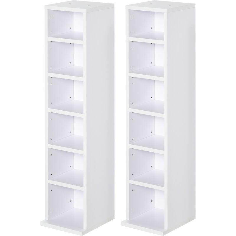 Set Of 2 CD Media Storage Bookshelf Cabinet Tower Rack Unit White - Homcom