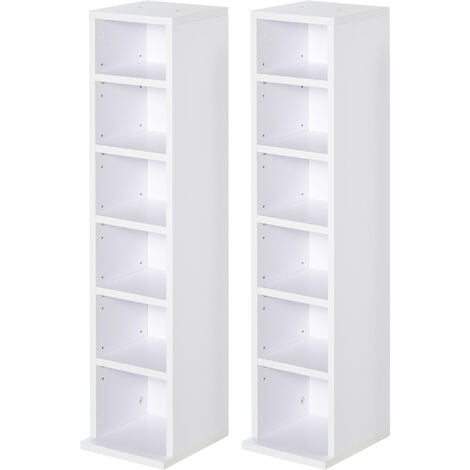 main image of "HOMCOM Set Of 2 CD Media Storage Bookshelf Cabinet Tower Rack Unit White"