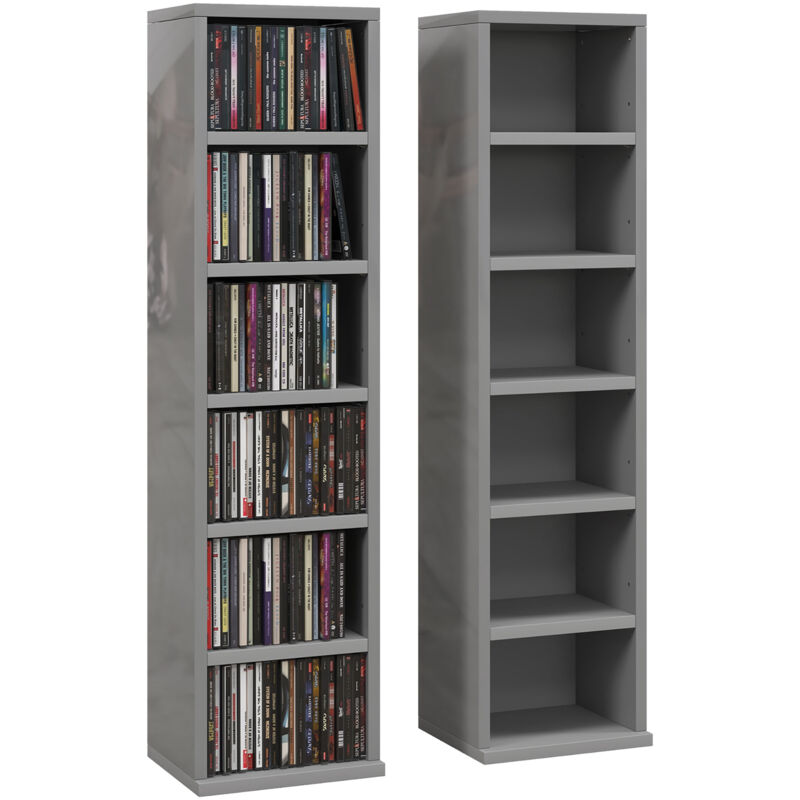 Homcom Set Of 2 Cd Media Display Shelf Unit Tower Rack Adjustable High Gloss Grey