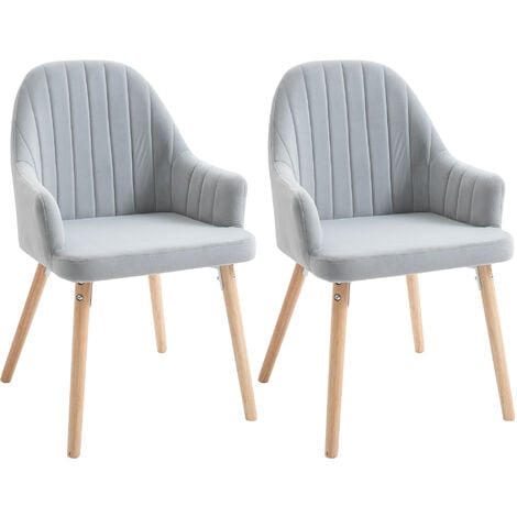 main image of "HOMCOM Set Of 2 Elegant Tub Velvet-Feel Dining Chairs w/ Wood Legs Metal Frame"