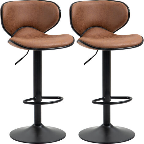 main image of "HOMCOM Set Of 2 Faux Leather Bar Stools Retro Vintage Seat Adjustable Height Brown"