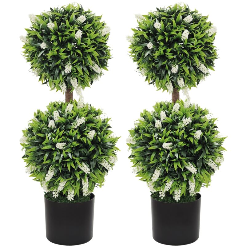 Homcom - Set of 2 Potted Artificial Plants Ball Tree with Lavender Flowers 70cm