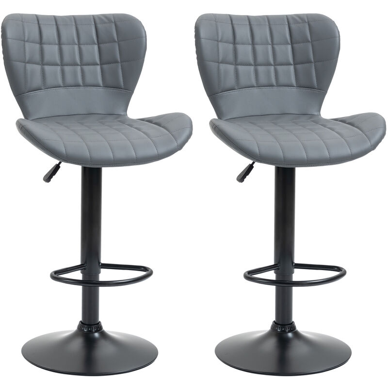 HOMCOM Set of 2 PU Leather Bar Stools Adjustable Height Swivel Chairs Grey