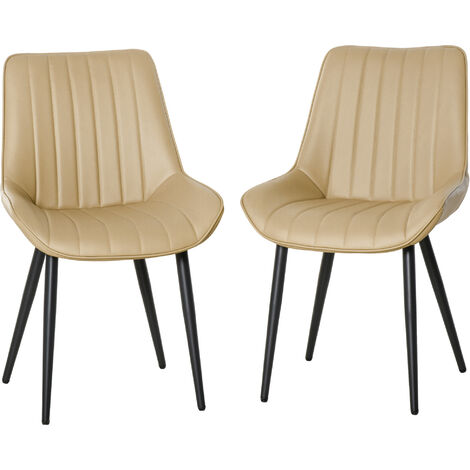 main image of "HOMCOM Set Of 2 PU Leather Mid-Century Dining Chairs Stylish Home Seats Beige"