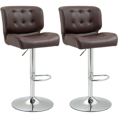 HOMCOM Set Of 2 PU Leather Racing-Style Bar Stools Chairs w/ Footrest Brown