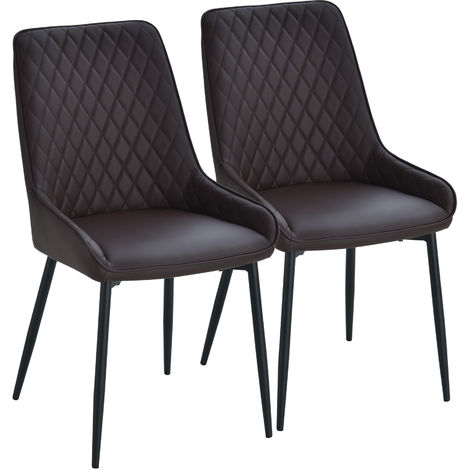 HOMCOM Set Of 2 Quilted PU Leather Dining Chairs w/ Metal Frame 4 Legs Foot Caps Home Seating Modern Stylish Executive Dark Brown
