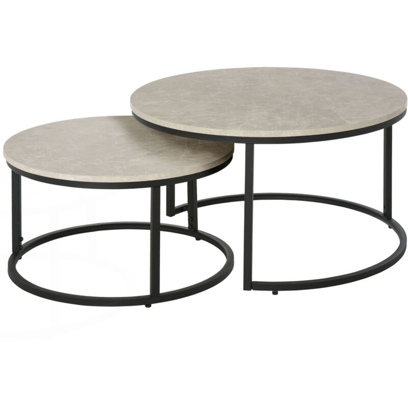 Homcom - Set Of 2 Stacking Coffee Tables w/ Metal Frame Marble Effect Top Home