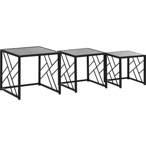 HOMCOM Set of 3 Nesting Coffee Tables Square End Tables w/ Metal Frame, Grey