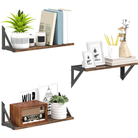 HOMCOM Set of 3 Vintage Wall Shelves for Living Room Rustic Brown
