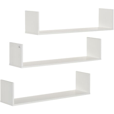 HOMCOM Set of 3 Wooden Floating Shelves Wall Mount CD DVD Storage Display White