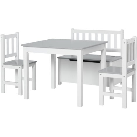 HOMCOM Set Tavolino con 2 Sedie per Bambini a Forma di Orsetto in Legno,  Grigio