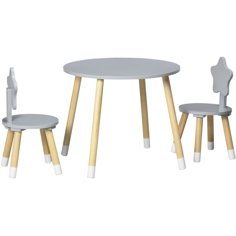 Homcom - Set Tavolino con 2 Sedie in Legno per Bambini da 18 Mesi-4 Anni Grigio