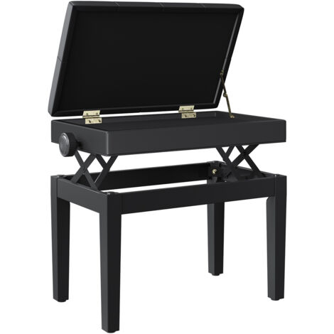 HomCom Sgabello panchetta panchina sedia per pianoforte con vano portaoggetti altezza regolabile, 54.5x33x48-58cm, Nero