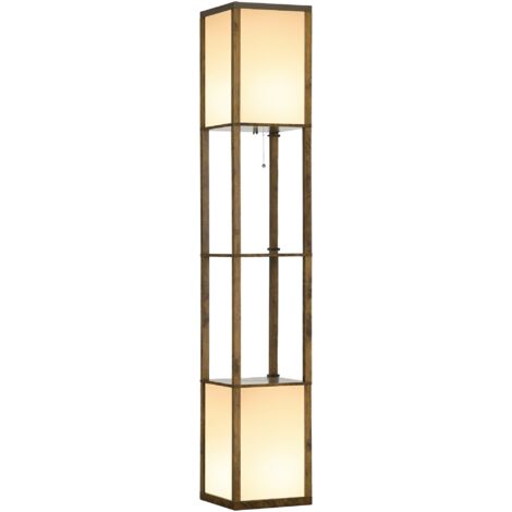 HOMCOM Shelf Floor Lamp with Dual Light, for Living Room, Bedroom Brown