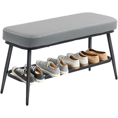 HOMCOM Shoe Bench, PU Leather Shoe Storage Bench for Entryway, Grey