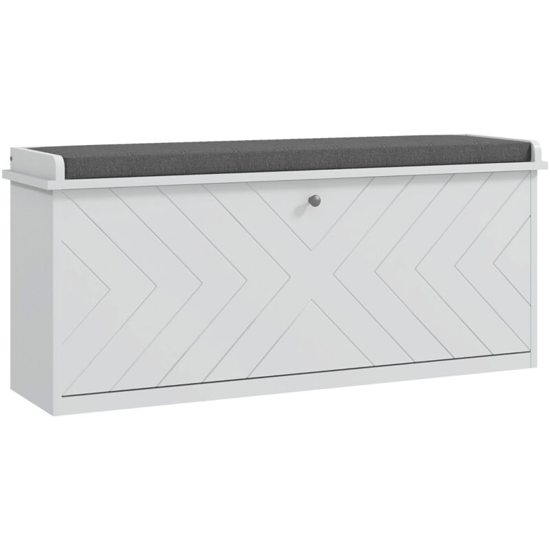 Homcom Shoe Bench With Flip Drawer, Cushion, 10 Pairs For Entryway White