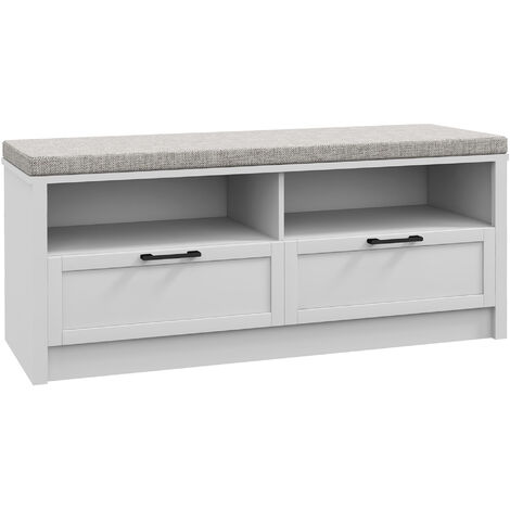 HOMCOM Shoe Bench with Removable Cushion, Open Compartments and Drawers