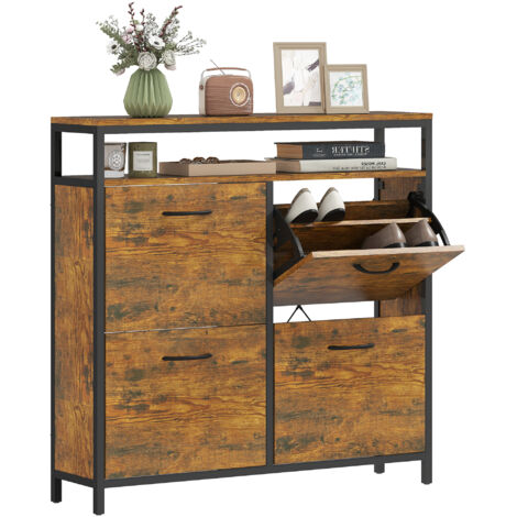 HOMCOM Shoe Cabinet with 4 Flip Drawers, Holds 12-20 Pairs, Rustic Brown