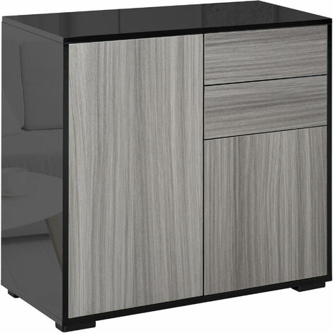 HOMCOM Side Cabinet with 2 Door Cabinet and 2 Drawer for Home Office Grey Black