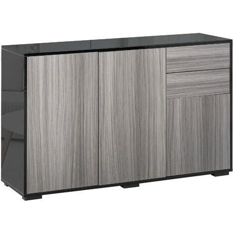 HOMCOM Side Cabinet with 2 Door Cabinet and 2 Drawer for Home Office Grey Black