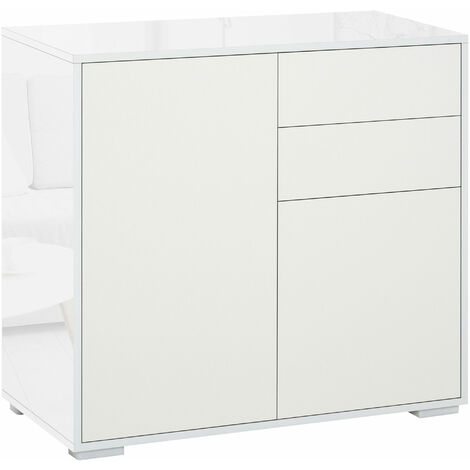 HOMCOM Side Cabinet with 2 Door Cabinet and 2 Drawer for Home Office White