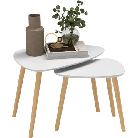 HOMCOM Side Table Set of 2, Modern End Coffee Bedside Tables Grey Natural