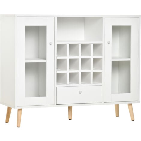 HOMCOM Sideboard Cabinet Kitchen Cupboard with Glass Doors, Drawer & Wine Rack