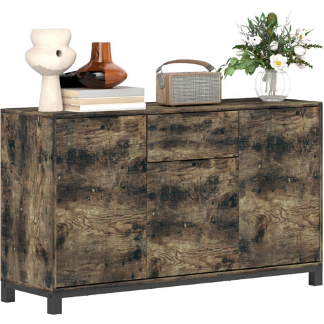 HOMCOM Sideboard, Industrial Storage Cabinet for Living Room, Rustic Brown