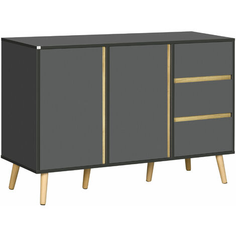 HOMCOM Sideboard Kitchen Cupboard w/ Adjustable Shelves, Double Doors Dark Grey