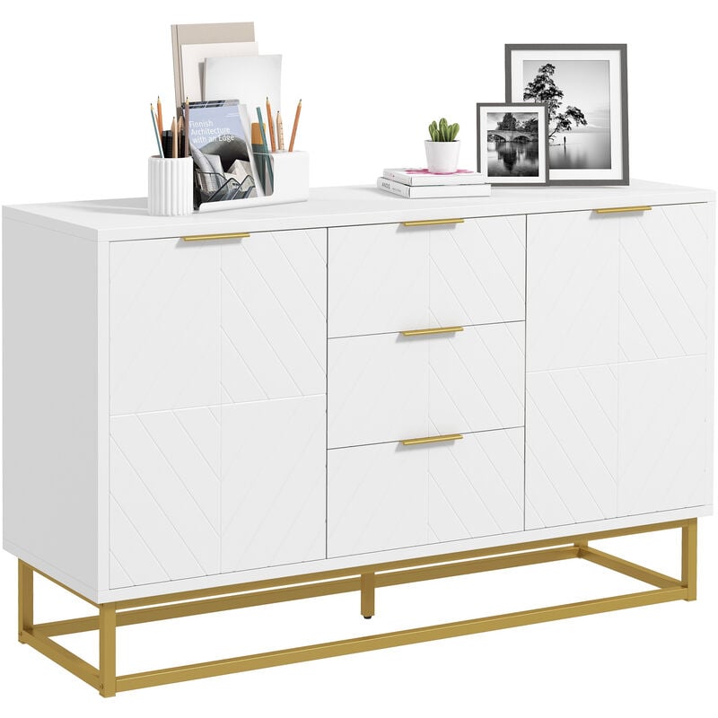 Sideboard Kommode moderner Beistellschrank mit Goldsockel Weiß MDF Stahl 120 x 40 x 76 cm - weiß - Homcom