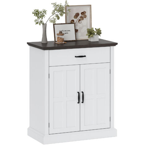 HOMCOM Sideboard Storage Cabinet with Thick Tabletop and 2 Barn Doors White