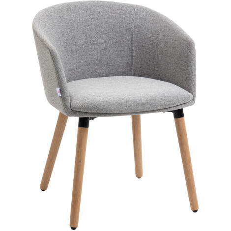 HOMCOM silla de comedor butaca de salón tapizada en lino sintético con reposabrazos y patas de madera para oficina dormitorio carga 120 kg 57x56x72cm