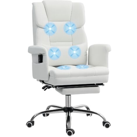 HOMCOM silla de oficina con 6 puntos de masaje silla de masaje con reposapiés retráctil altura ajustable control remoto y soporte lumbar blanco