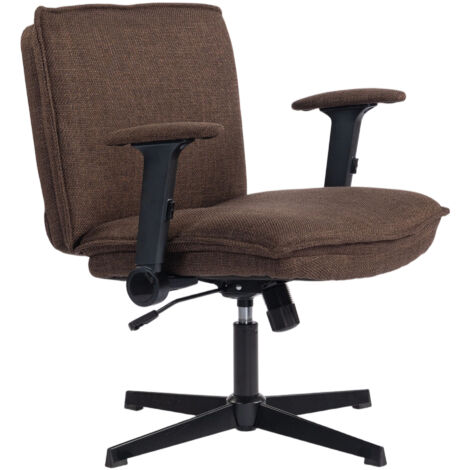 HOMCOM silla de oficina piernas cruzadas con reposabrazos abatible, asiento ancho, sin ruedas, altura ajustable, giratoria, función basculante, marrón