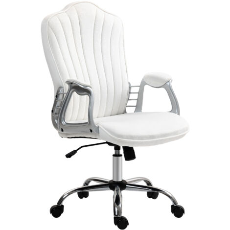 HOMCOM silla de oficina silla de escritorio giratoria con altura ajustable reposabrazos respaldo curvado función de basculante blanco