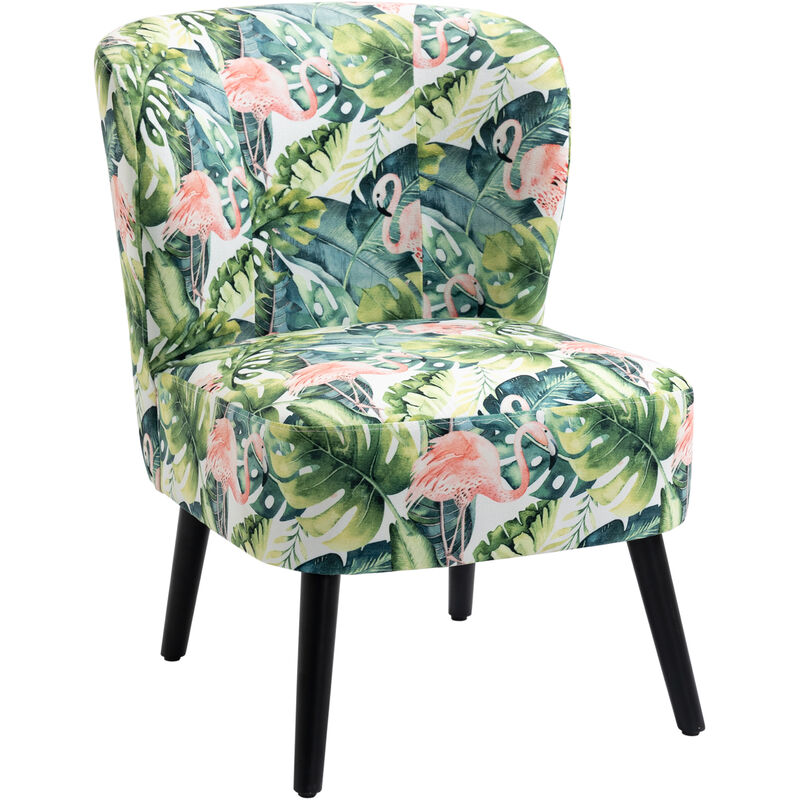 

Sillón de Salón Comedor sin Brazos Sillón Individual con Asiento Acolchado Tapizado Aterciopelado y Patas de Madera 58x69x78 cm - Estampado de