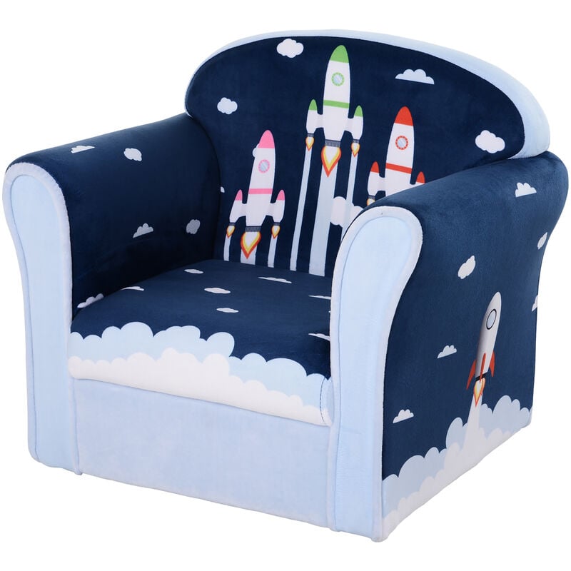 

Sillón Infantil para Niños Mayores de 12 Meses Dibujos de Cohete 50x39x44cm - azul - Homcom