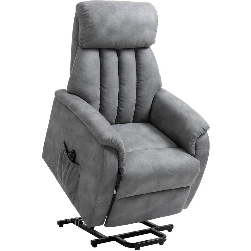 

HOMCOM Sillón Relax Levantapersonas Función de Elevación y Reclinado Extra Acolchado con Mando Reposapiés para Personas Mayores Gris 75x93x110 cm