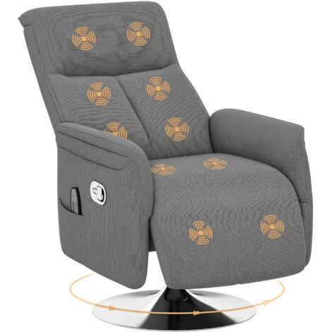 HOMCOM sillón de masaje eléctrico con reposapiés sillón relax giratorio reclinable hasta 135° con control remoto 10 zonas de masaje 68,5x77x117cm gris