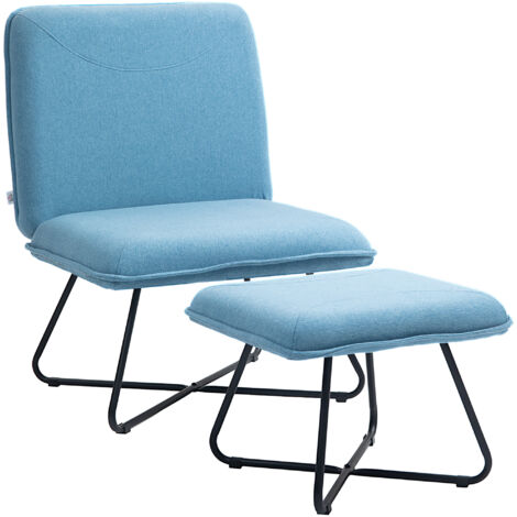 HOMCOM sillón de salón con otomana sillón de relax sin brazos sillón para lectura con patas de acero en forma de cruz para sala de estar azul claro